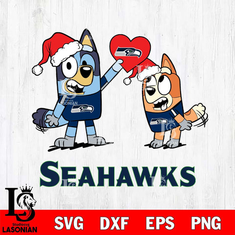 Seattle Seahawks Love Bluey Christmas Svg Eps Dxf Png File, Digital Download