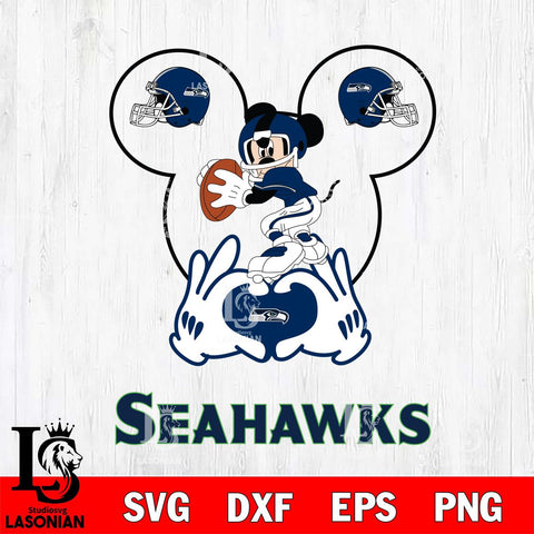 Seattle Seahawks Mickey Heart Rugby Svg Eps Dxf Png File, Digital Download ,Instant Download, Cricut File