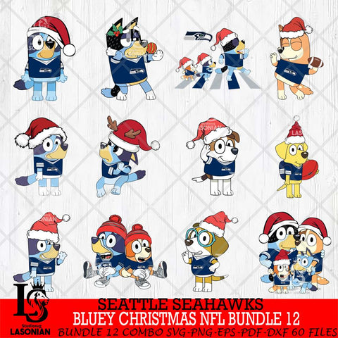 Seattle Seahawks  Bluey Christmas NFL Bundle 12 SVG Svg Eps Dxf Png File, Digital Download, Instant Download