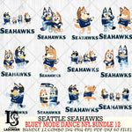 Seattle Seahawks  Bluey Dance NFL Bundle 12 SVG Eps Dxf Png File, Digital Download, Instant Download