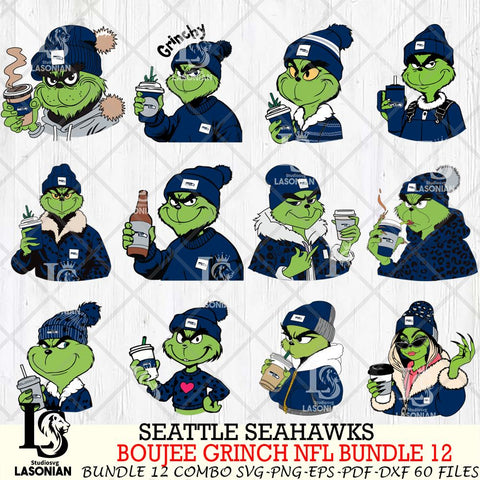 Seattle Seahawks  Boujee Grinch NFL Bundle 12 SVG Eps Dxf Png File, Digital Download, Instant Download