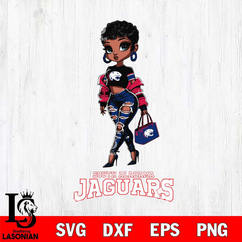 South Alabama Jaguars Beautiful Black Fan Girl, Svg Eps Dxf Png File, Digital Download