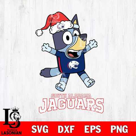 South Alabama Jaguars Bluey Happy Christmas Svg Eps Dxf Png File, Digital Download