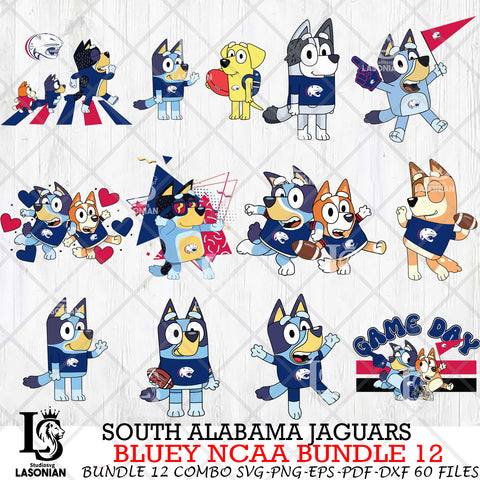 South Alabama Jaguars Bluey NCAA Bundle 12 Svg Eps Dxf Png File, Digital Download, Instant Download