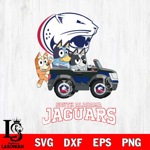 South Alabama Jaguars Bluey friends car Svg Eps Dxf Png File, NCAA svg, Digital Download, Instant Download