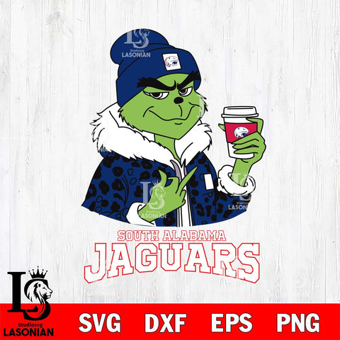 South Alabama Jaguars Boujee Grinch Leopard Christmas Cut Files Cricut, Svg Dxf Eps Png file, Digital download , Silhouette