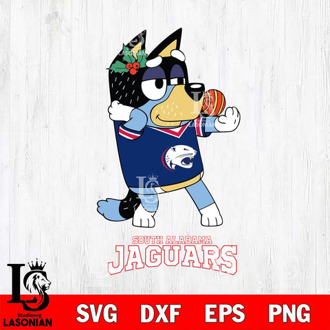 South Alabama Jaguars Christmas Bluey Bandit Heeler Cut Files,Bluey Cricut,Christmas Svg , Bluey svg , Digital Download, dxf eps png pdf file