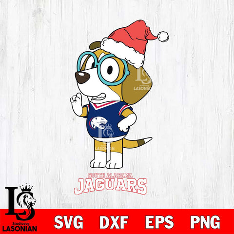 South Alabama Jaguars Christmas Bluey Honey Sport Cut Files,Bluey Cricut,Christmas Svg , Bluey svg , Digital Download, dxf eps png pdf file