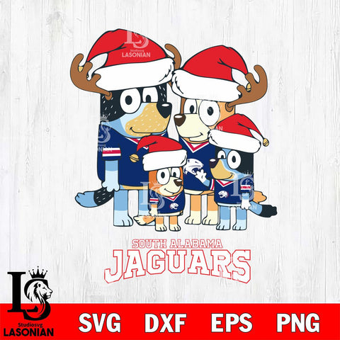 South Alabama Jaguars Christmas Bluey Santa Family Cut Files,Bluey Cricut,Christmas Svg , Bluey svg , Digital Download, dxf eps png pdf file