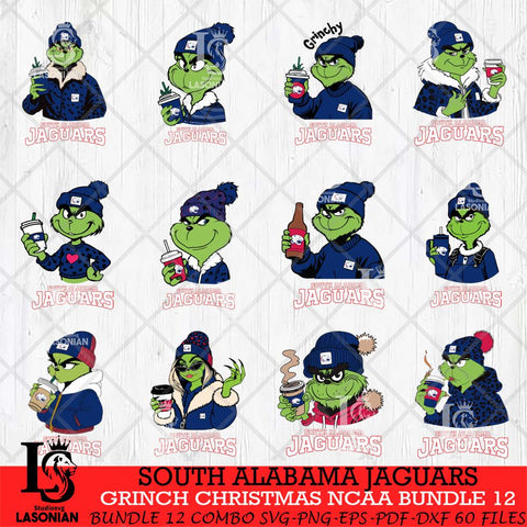 South Alabama Jaguars Grinch Christmas NCAA Bundle 12 Svg Eps Dxf Png File,Cricut files, Digital Download, Instant Download