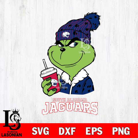 South Alabama Jaguars Grinch Cofffe Christmas Cut Files Cricut, Svg Dxf Eps Png file, Digital download , Silhouette