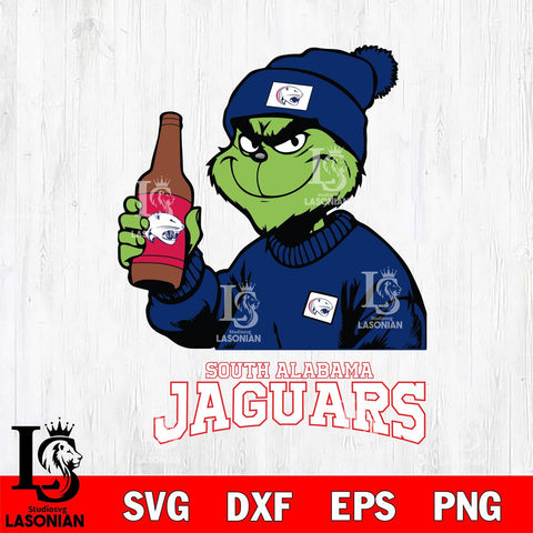 South Alabama Jaguars Grinch Drinking Beer Christmas Cut Files Cricut, Svg Dxf Eps Png file, Digital download , Silhouette