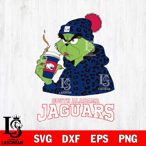 South Alabama Jaguars Grinch Leopard Christmas Cut Files Cricut, Svg Dxf Eps Png file, Digital download , Silhouette