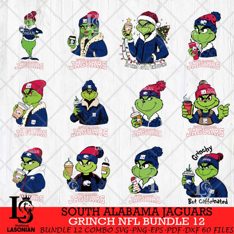 South Alabama Jaguars Grinch NCAA Bundle 12 SVG Eps Dxf Png File, Digital Download, Instant Download