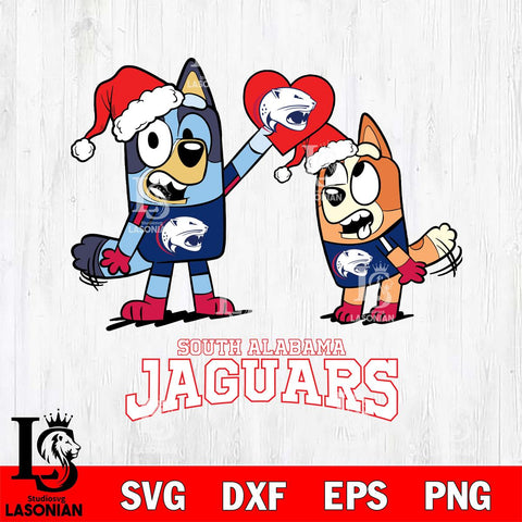 South Alabama Jaguars Love Bluey Christmas Svg Eps Dxf Png File, Digital Download