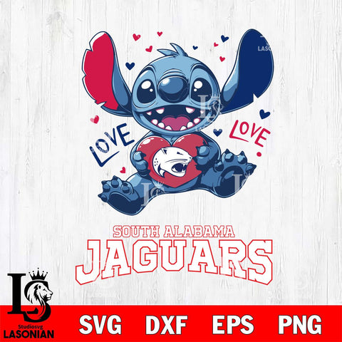 South Alabama Jaguars Love Stitch, Svg Eps Dxf Png File, Digital Download