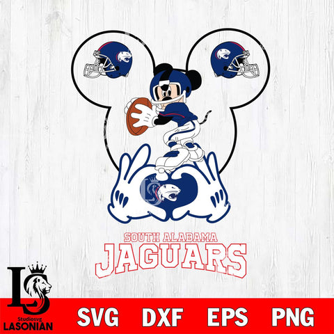 South Alabama Jaguars Mickey Heart Rugby Svg Eps Dxf Png File, Digital Download ,Instant Download, Cricut File