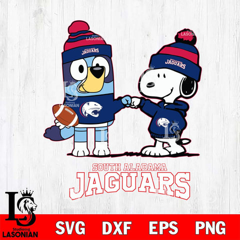 South Alabama Jaguars Snoopy & Bluey Football Svg Eps Dxf Png File,NCAA Svg Files,Chill Guy svg ,Digital Download ,Instant Download, Cricut File