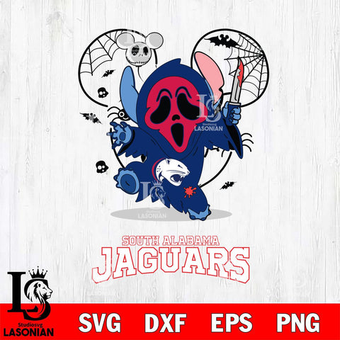 South Alabama Jaguars Stitch Ghost Face Halloween 2 Svg Eps Dxf Png File, Digital Download, Instant Download