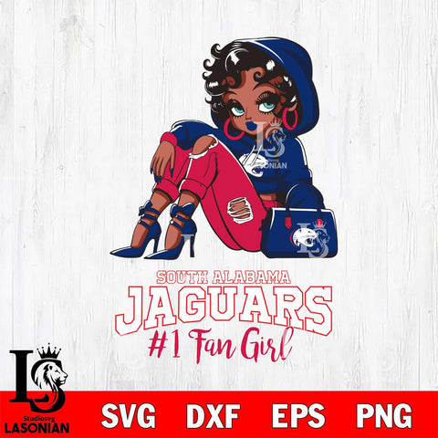 South Alabama Jaguars #1 beauty Black Fan Girl, Svg Eps Dxf Png File, Digital Download