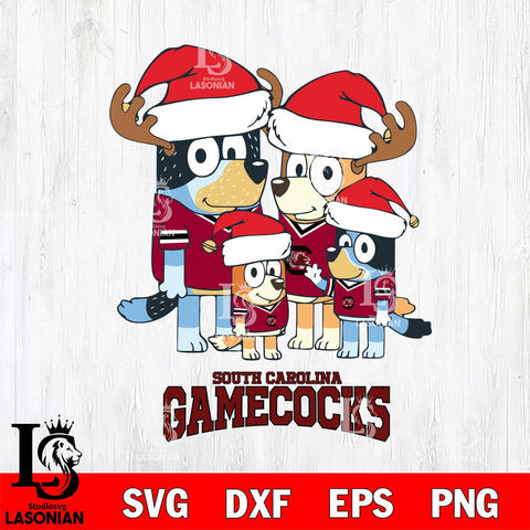 South Carolina Gamecocks Christmas Bluey Santa Family Cut Files,Bluey Cricut,Christmas Svg , Bluey svg , Digital Download, dxf eps png pdf file