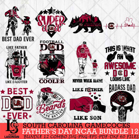 South Carolina Gamecocks Fathers Day NCAA Bundle 12 Svg Eps Dxf Png File, Digital Download, Instant Download