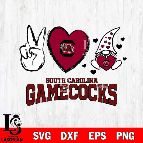 South Carolina Gamecocks Gnomes Peace & Love Svg Eps Dxf Png File, Digital Download, Instant Download