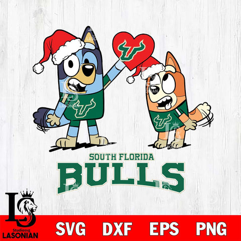 South Florida Bulls Love Bluey Christmas Svg Eps Dxf Png File, Digital Download