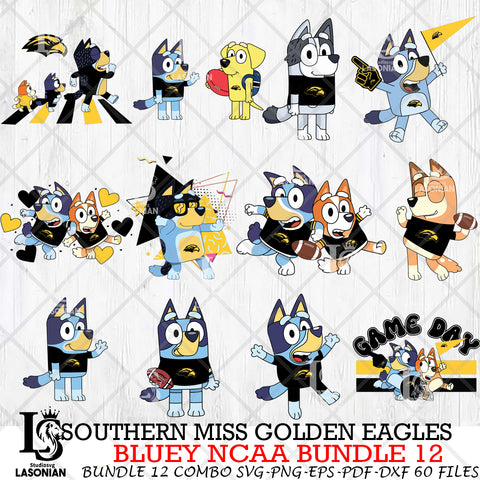 Southern Miss Golden Eagles Bluey NCAA Bundle 12 Svg Eps Dxf Png File, Digital Download, Instant Download