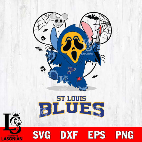 St Louis Blues Stitch Ghost Face Halloween 2 Svg Eps Dxf Png File, Digital Download, Instant Download