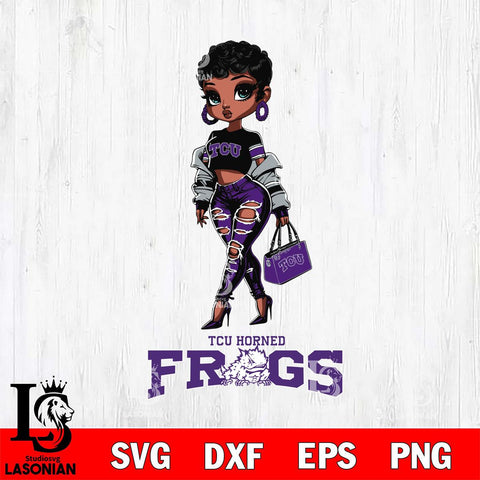 TCU Horned Frogs Beautiful Black Fan Girl, Svg Eps Dxf Png File, Digital Download