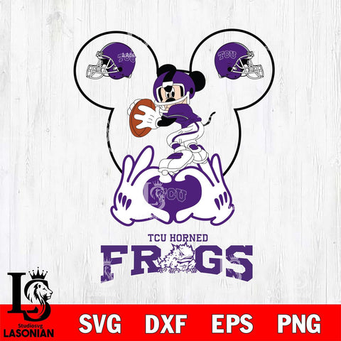 TCU Horned Frogs Mickey Heart Rugby Svg Eps Dxf Png File, Digital Download ,Instant Download, Cricut File