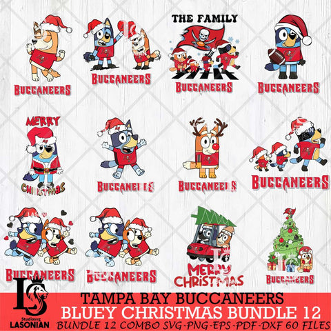 Tampa Bay Buccaneers Bluey Christmas Holiday Bundle 12 Svg Eps Dxf Png File, Digital Download