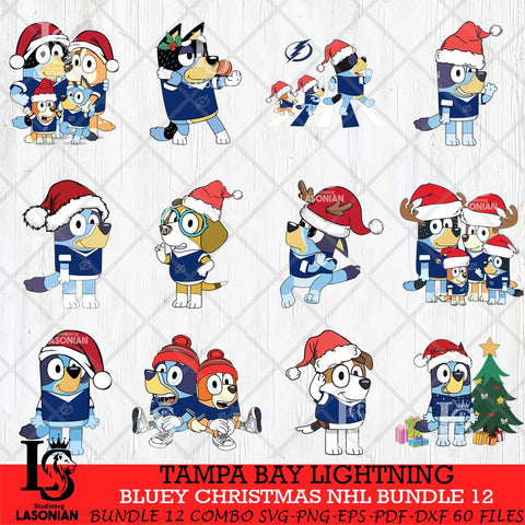 Tampa Bay Lightning Bluey Christmas NHL Bundle 12 Svg Eps Dxf Png File, Digital Download, Instant Download