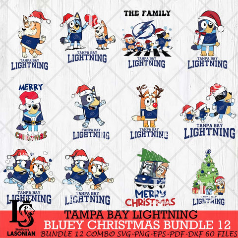 Tampa Bay Lightning Bluey Happy Christmas Bundle 12 Svg Eps Dxf Png File, Digital Download