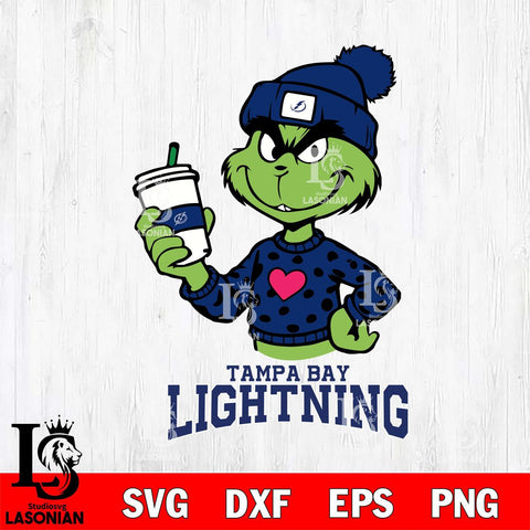 Tampa Bay Lightning Boujee Grinch Heart Christmas Cut Files, Cricut,Christmas Svg Dxf Eps Png file , Digital Download