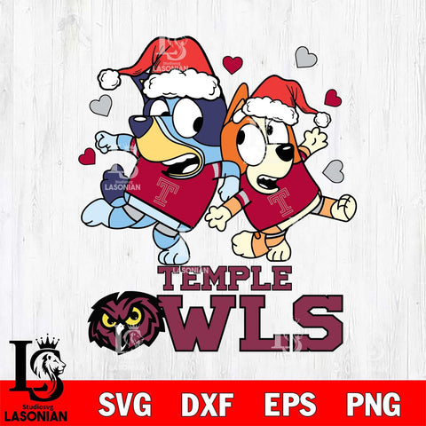 Temple Owls Bluey Christmas NFL Svg Eps Dxf Png File, Digital Download