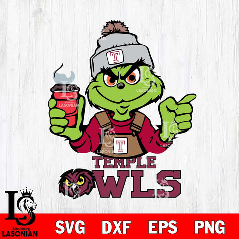 Temple Owls Grinch with coffee Svg Eps Dxf Png File, Digital Download, Instant Download