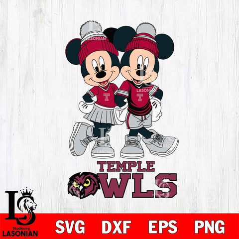 Temple Owls Mickey And Minnie Mouse Football Svg Eps Dxf Png File, NCAA svg , File Cut , Digital Download , Instant Download, Cut Svg Files