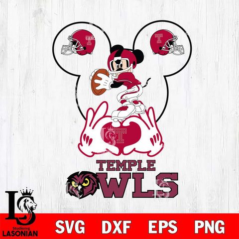 Temple Owls Mickey Heart Rugby Svg Eps Dxf Png File, Digital Download ,Instant Download, Cricut File