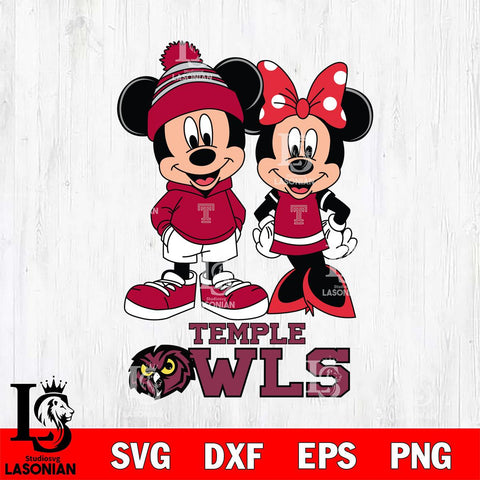 Temple Owls Mickey Minnie Mouse Cute Football Svg Eps Dxf Png File, NCAA svg , File Cut , Digital Download , Instant Download, Cut Svg Files