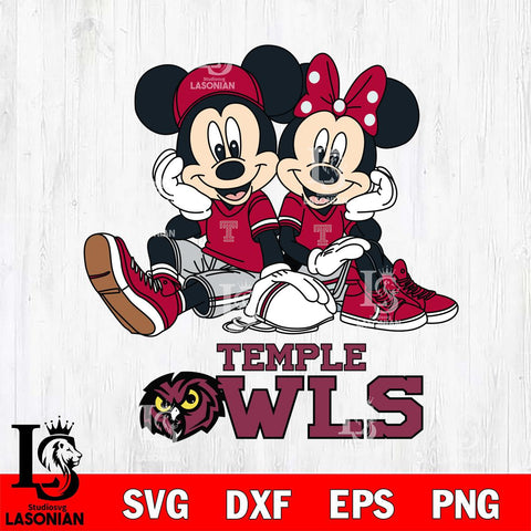 Temple Owls Mickey Minnie Mouse Football Sit Svg Eps Dxf Png File, NCAA svg , File Cut , Digital Download , Instant Download, Cut Svg Files