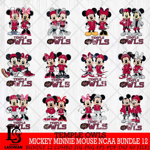 Temple Owls Mickey Minnie Mouse NCAA Bundle 12 Svg Eps Dxf Png File, Bundle NCAA svg , File Cut , Digital Download , Instant Download, Cut Svg Files