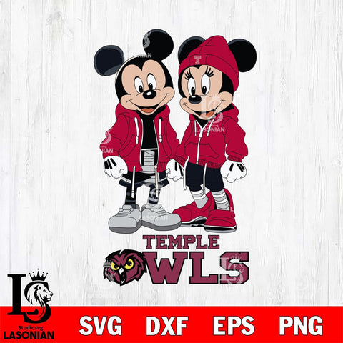 Temple Owls Mickey Minnie Mouse Rugby Svg Eps Dxf Png File, NCAA svg , File Cut , Digital Download , Instant Download, Cut Svg Files