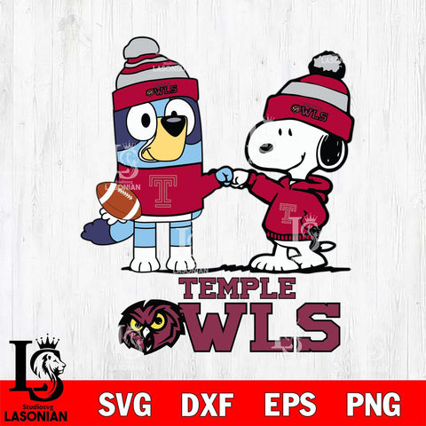 Temple Owls Snoopy & Bluey Football Svg Eps Dxf Png File,NCAA Svg Files,Chill Guy svg ,Digital Download ,Instant Download, Cricut File