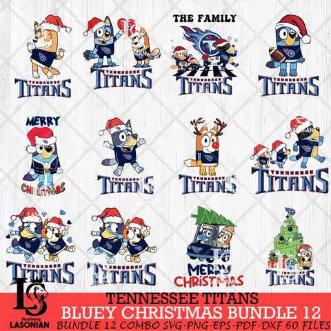 Tennessee Titans Bluey Christmas Holiday Bundle 12 Svg Eps Dxf Png File, Digital Download