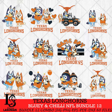 Texas Longhorns Bluey & Bingo Bundle 12 SVG Svg Eps Dxf Png File, Bundle NCAA svg, Digital Download, Instant Download