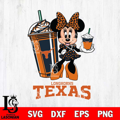 Texas Longhorns Minnie Mouse Fan And Coffee Svg Eps Dxf Png File, Digital Download, Instant Download