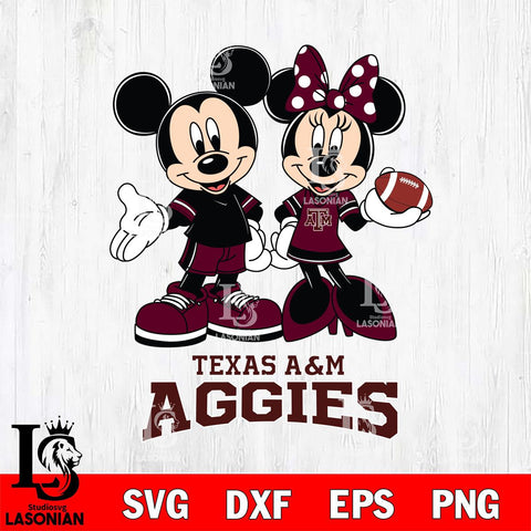 Texas A&M Aggies Mickey Minnie Football Svg Eps Dxf Png File, NCAA svg , Digital Download , Instant Download, Cricut File