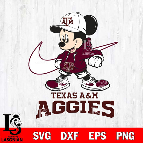 Texas A&M Aggies Mickey Mouse NIKE, Svg Eps Dxf Png File, Digital Download